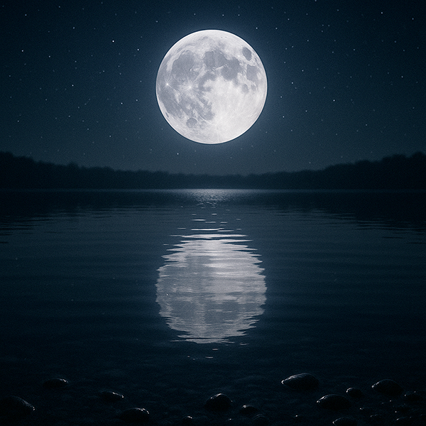 Luna reflejada en un espejo de agua; símbolo de Yesod como mente subconsciente que refleja la luz del espíritu, es el Fundamento de la Voluntad.