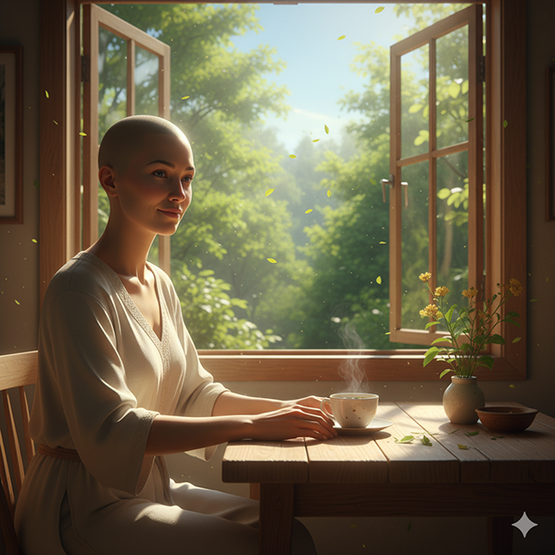 Retrato de una figura en calma. Su luz interior incondicional es consecuencia de encontrarse en casa, rodeada de los suyos a los que entiende, aunque a ella no la entiendan.