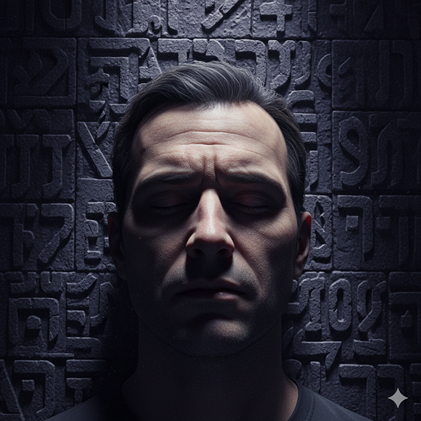 Mente humana ante símbolos flotantes y fórmulas luminosas; símbolo de La Rueda de los Arquetipos.