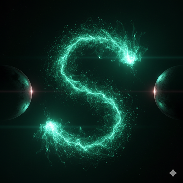 Corriente de energía verde esmeralda fluyendo entre dos círculos, símbolo de la fuerza astral que el Adepto aprende a dirigir.