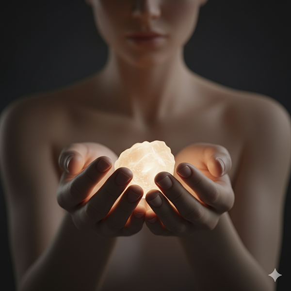 Primer plano hiperrealista de manos sosteniendo con reverencia una pequeña fuente de luz única cerca del corazón, simbolizando el cuidado sagrado de la propia esencia divina y la Gnosis 'Soy Único'.